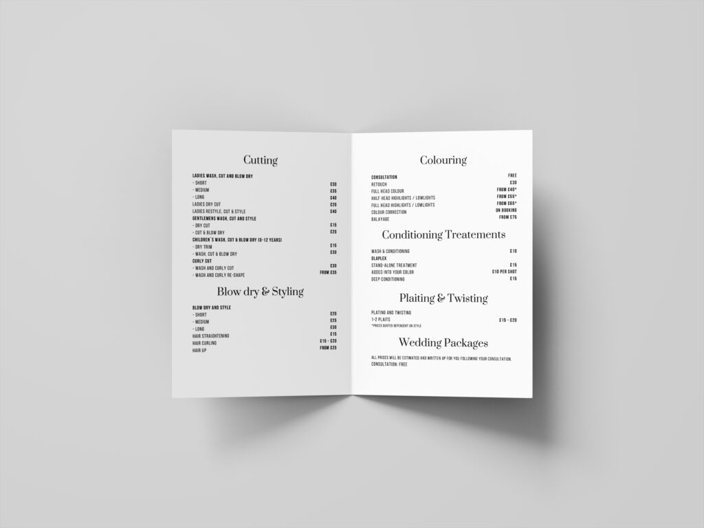 Beauty Salon Pricelist